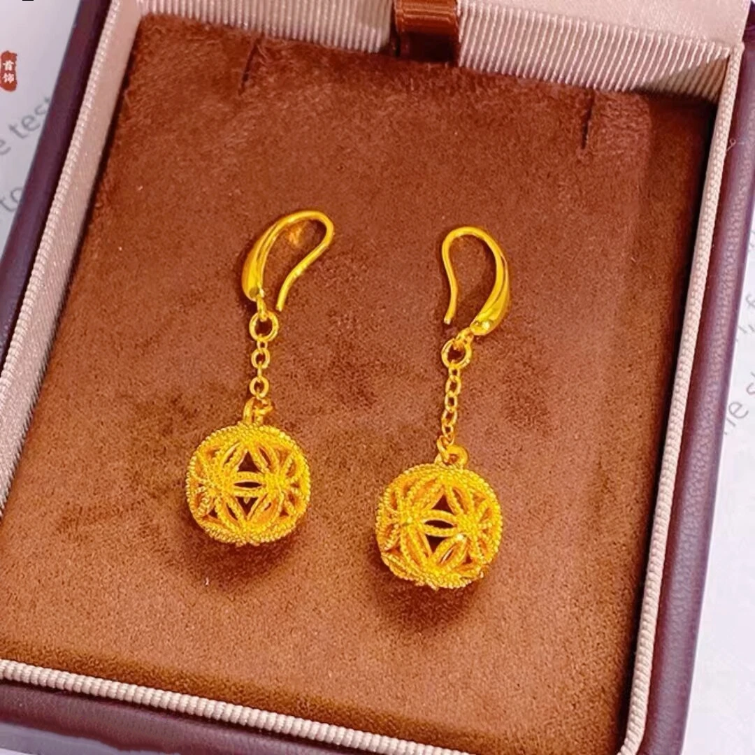 

Гладкие полированные длинные серьги-помпоны для женщин из золота 24K AU999, с круглыми краями без царапин.