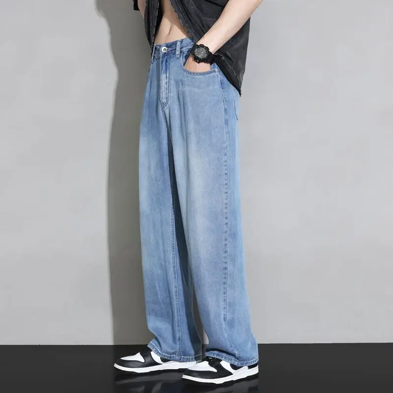 

Wide leg jeans for men's summer thin, loose, straight trendy casual mop length jeans men men clothing baggy jeans men