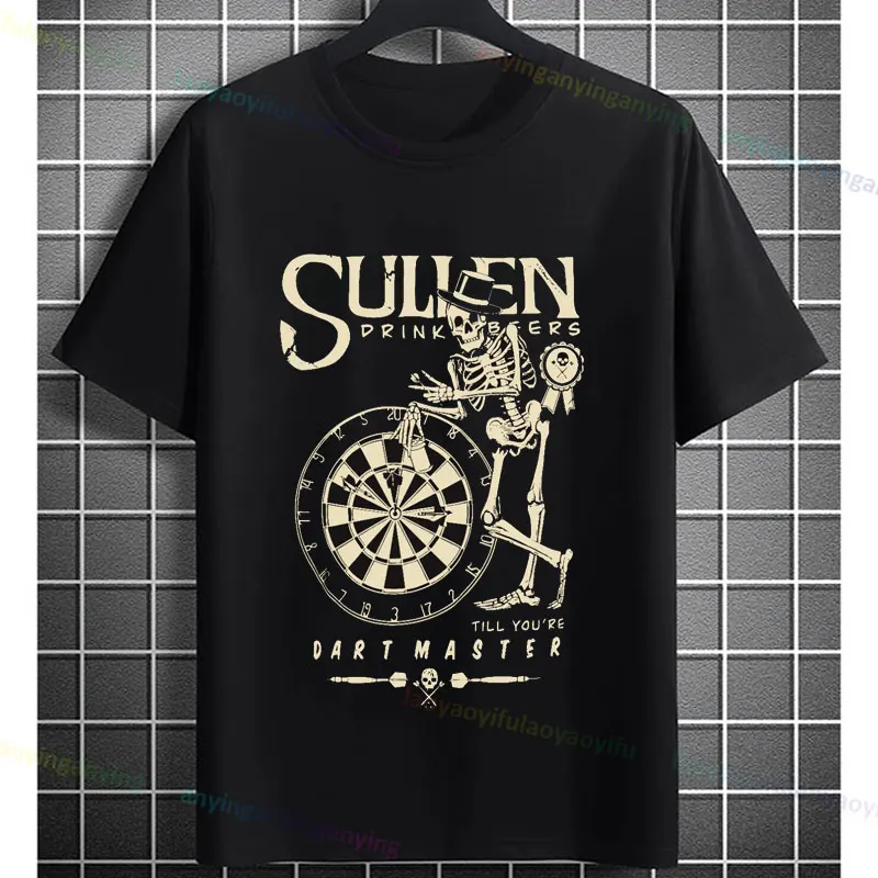 Sullen Dart Master Graphic T-Shirt with Skeleton Darts Design Short-sleeve Pure Cotton Tshirt Regular Fit Bar Games