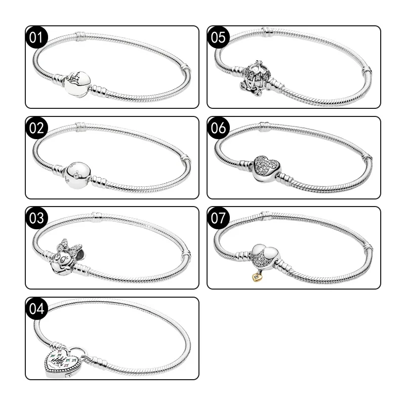 Wrist Charm Bracelets For Women Jewelry 925 Sterling Silver Snake Chain Mouse Castle Pumpkin Carriage Hearts Clasp Zircon Stones