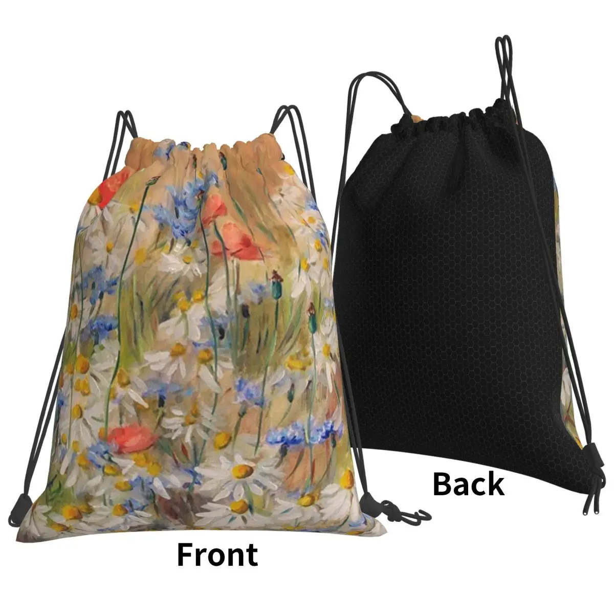 Summer Meadow Daisies And Poppies Oil Art Backpacks Portable Drawstring Bags Sports Bag Book Bags for Travel Students