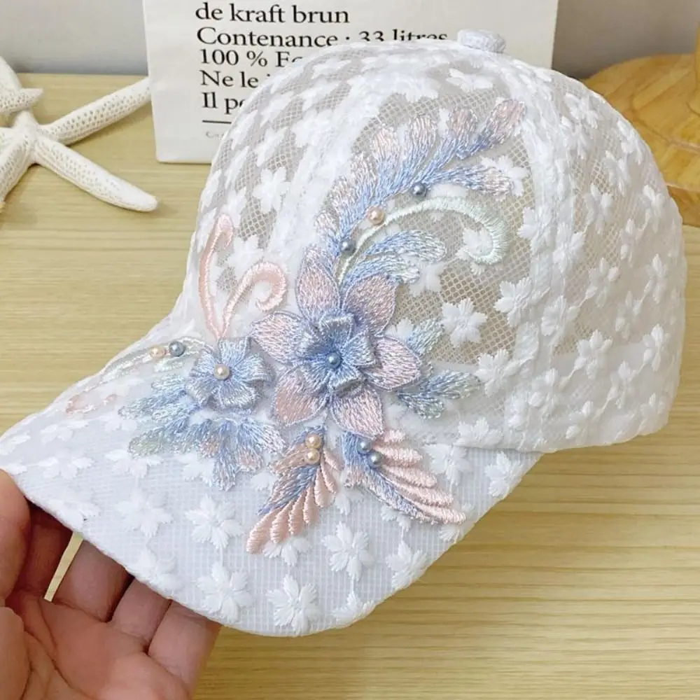 Breathable Embroidery Ladies Caps Ultra-Thin Quick Drying Summer Lace Mesh Sun Hat Hollow Out Mesh Baseball Hat Lace Go Fishing