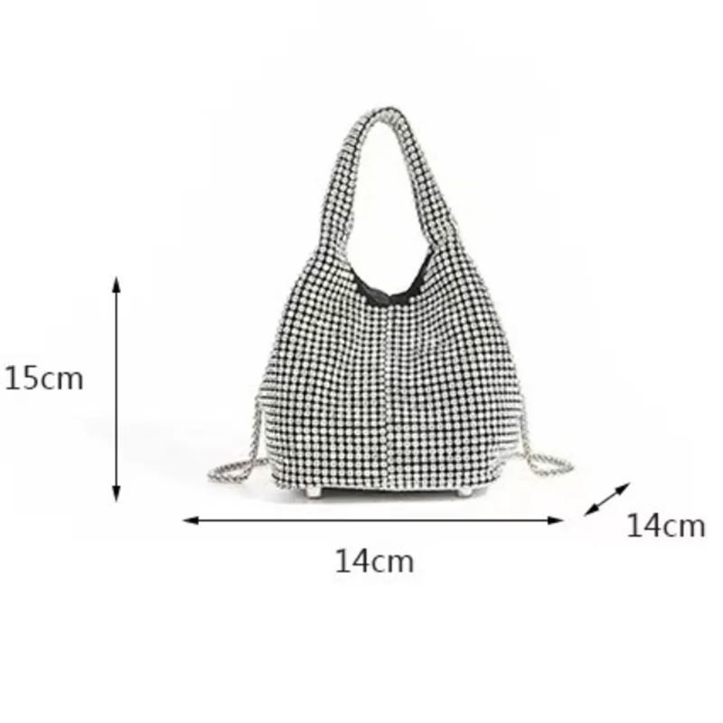 Handle Rhinestone Evening Tote Bag Women Purses Shiny Dinner Party Wedding Handbag Designer Female Bucket Bag Shoulder Bag ins