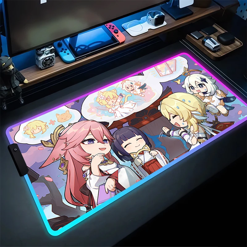 

RGB Mouse Pad G-Genshin Impact Non-Slip Rubber Edge locking mousepads Game play mats notebook computer With Backlit Home Decor