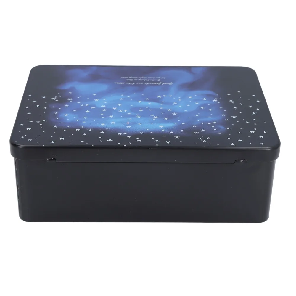 4pcs With Lid Tinplate Storage Box Padlock Starry Metal Jewelry Case Large Size Compact Rectangular Tin Box Desktop Storage