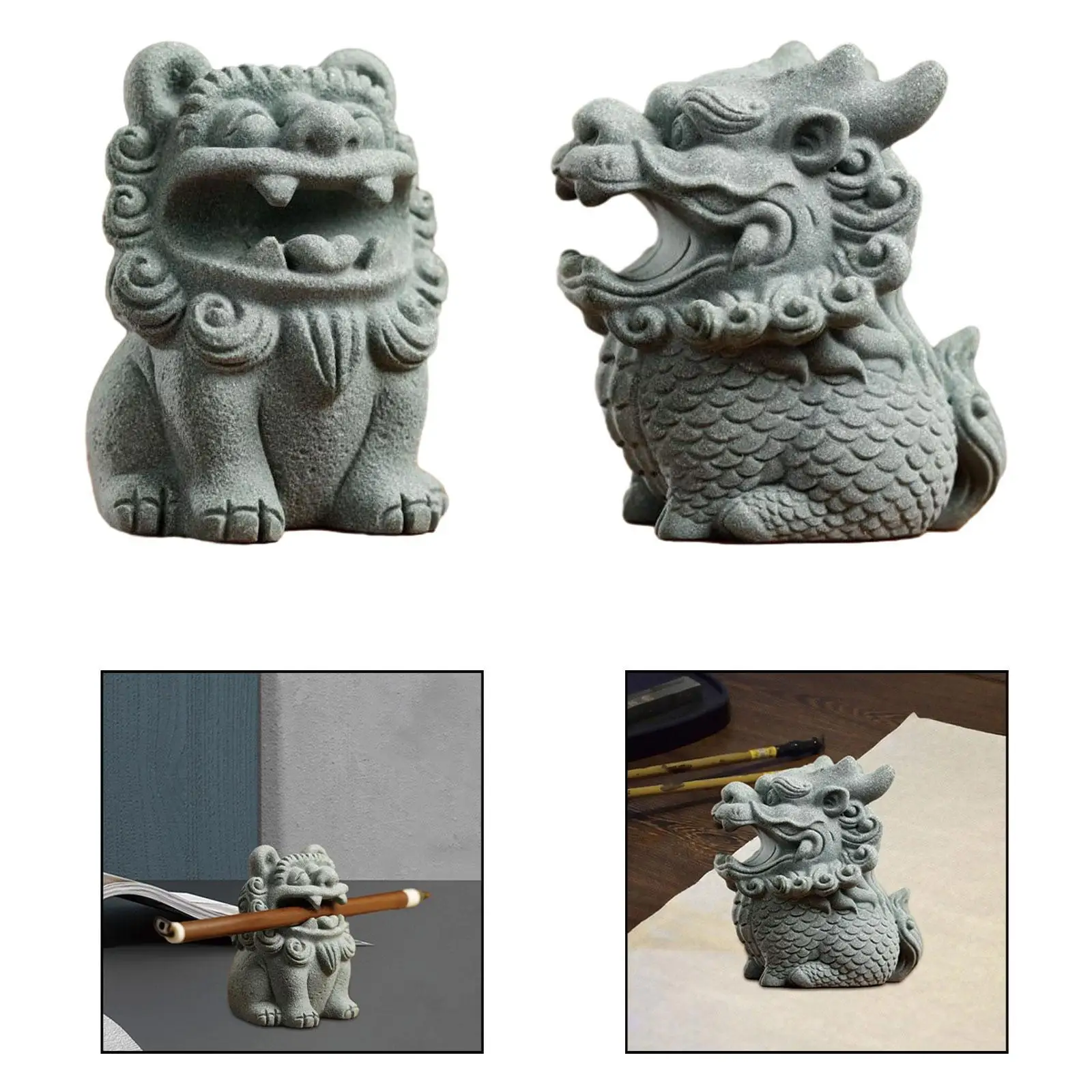 Tea Pet Sculpture Office Chinese Feng Shui Decor Showcasing Kylin Statue