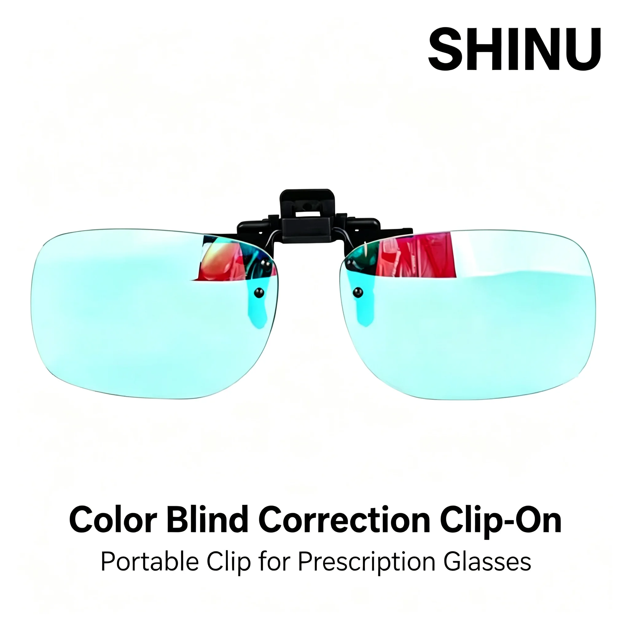 SHINU Mens Red Green Color Blind Correction Clip-on, Portable Color Deficiency Lens Clip for Prescription Optical Glasses