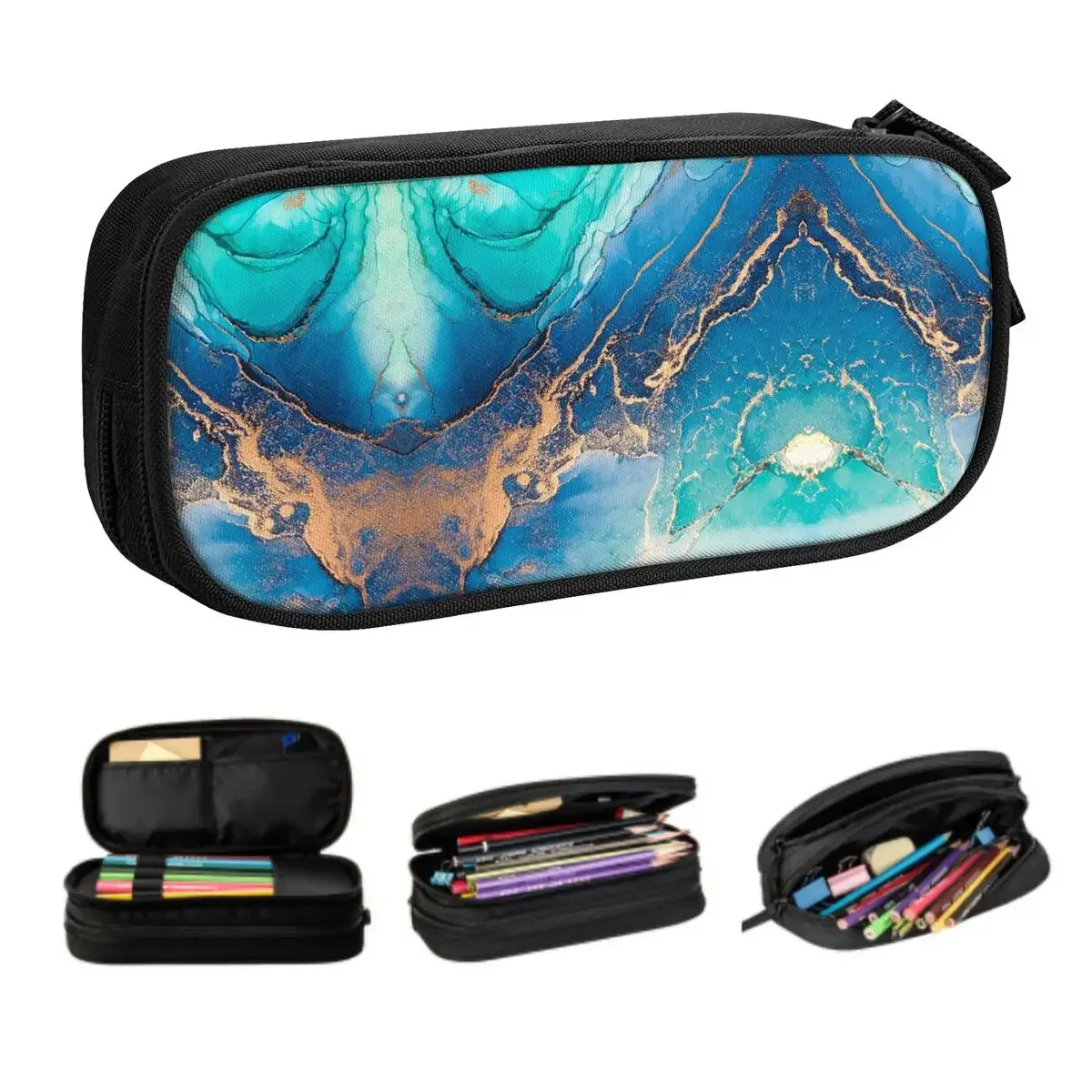 Custom Cute Luxury Abstract Marble Printed Pencil Case for Boy Girl Big Capacity Pencil Pouch Stationery