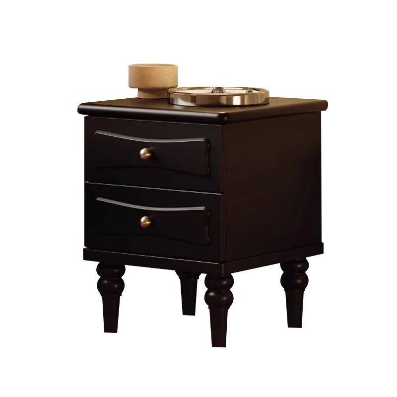 

Light luxury, French retro black, household bedside storage cabinet, American small bedroom solid wood drawer