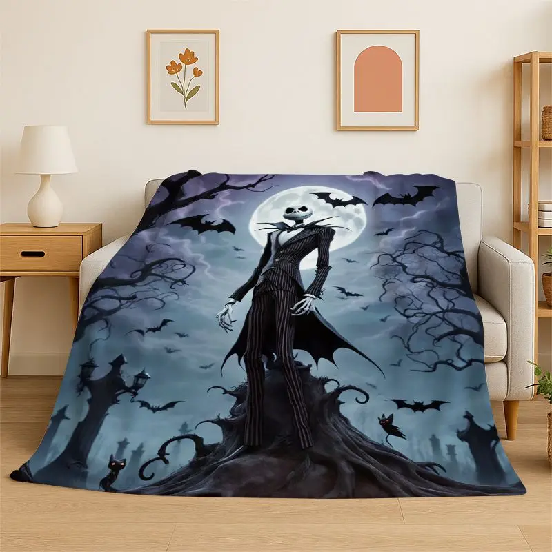 HD Cartoon N-Nightmare Before Christmas Jack HalloweeFlannel Blanket Soft Warm Throw Blanket for Bedroom Living Room Bed Travel
