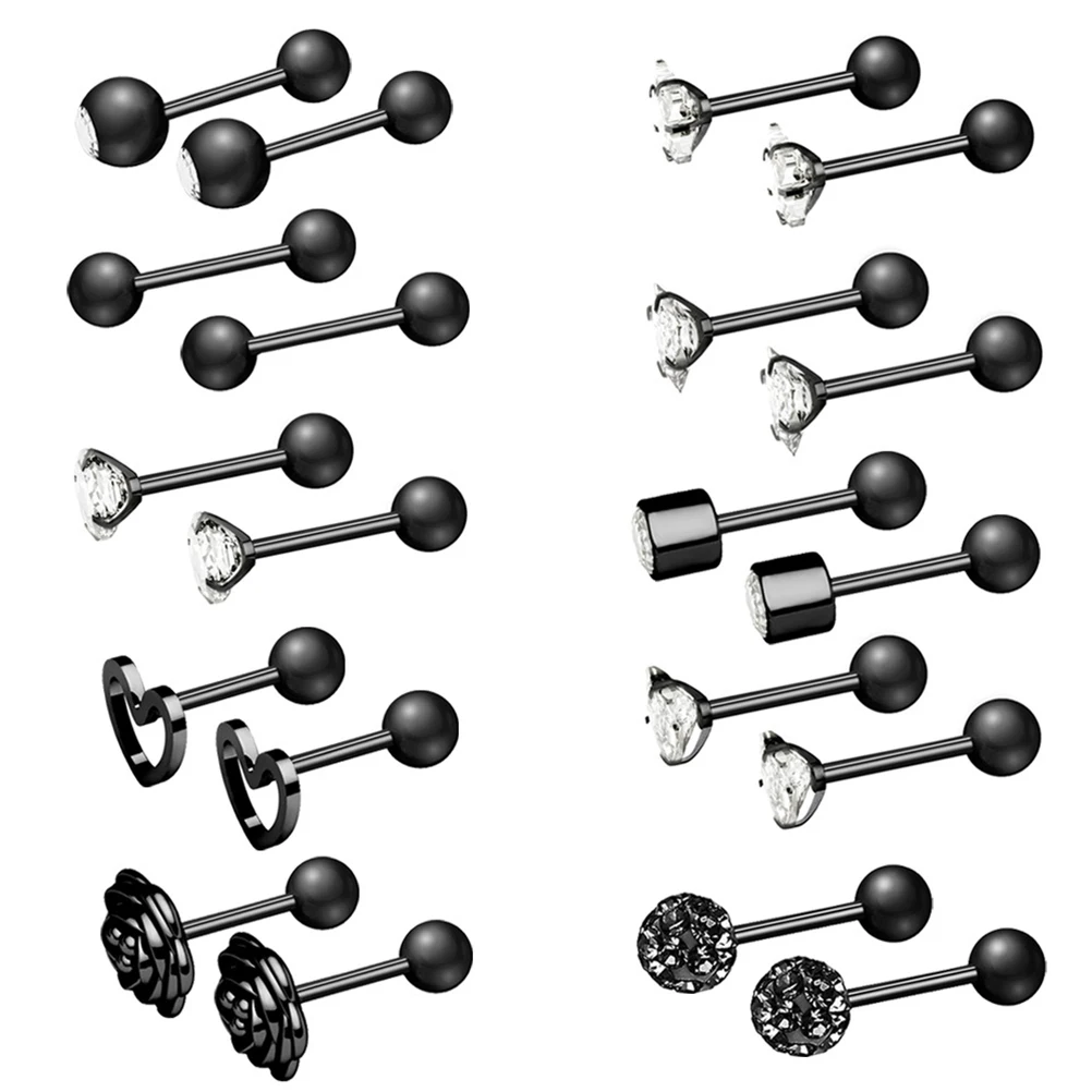 

10 Pairs Hoop Zircon Earring Set Nose Stud Perforation Eyebrow Nail Jewelry Kit