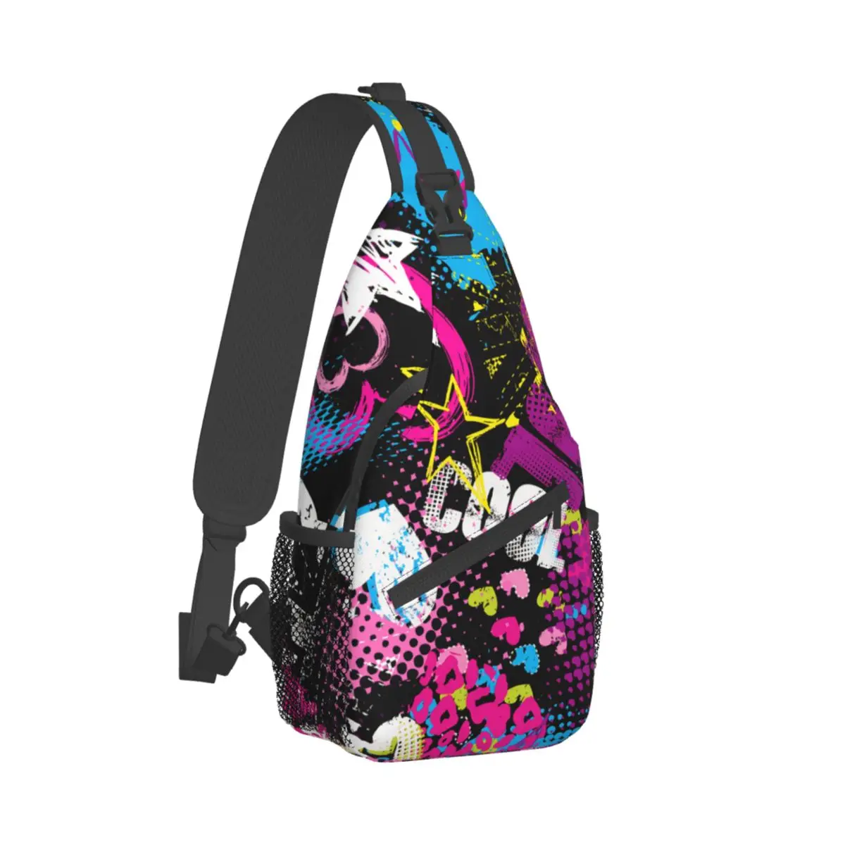 

Geometric Elements Scuffed Drops Hearts Stars Crossbody Chest Bags Neon Pattern Pockets Pack Messenger Teens Shoulder Bag Unisex