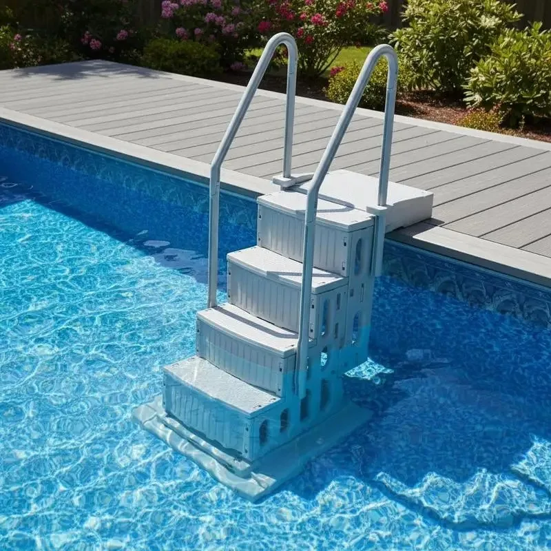 Swimming pool ladder, 4-step staircase with double handrail & non-slip heavy-  steps, 180 kg load capacity, for 122–137 cm in