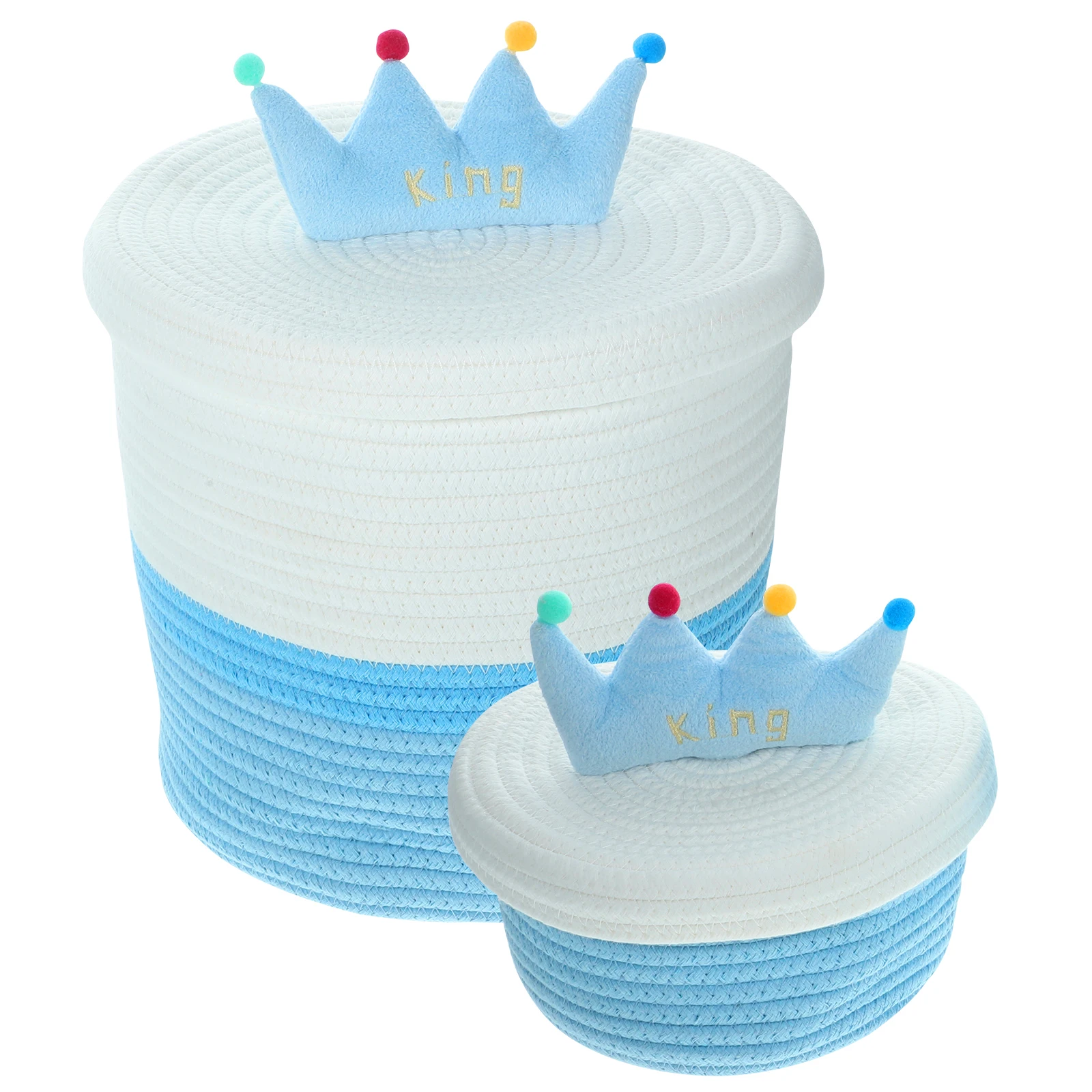 

2 Pcs Baskets Small Crown Rope Woven Blue Decor Solutions Storage Basket Decorative Storage Boxes With Lids With Lid