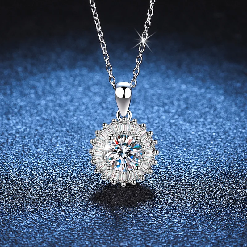 Luxury Solid Platinum PT950 1 karat Moissanite Diamond Pendant Necklace Full Diamond Luxury Pendant Clavicle Chain