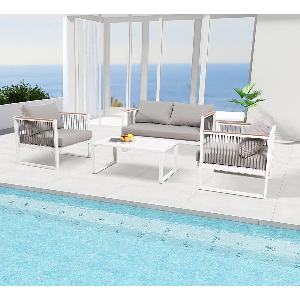 

Foshan Factory Price Leisure Outdoor Waterproof Metal Aluminum Sofa Lounge Conversation Section Set Chairs Garden Furniture