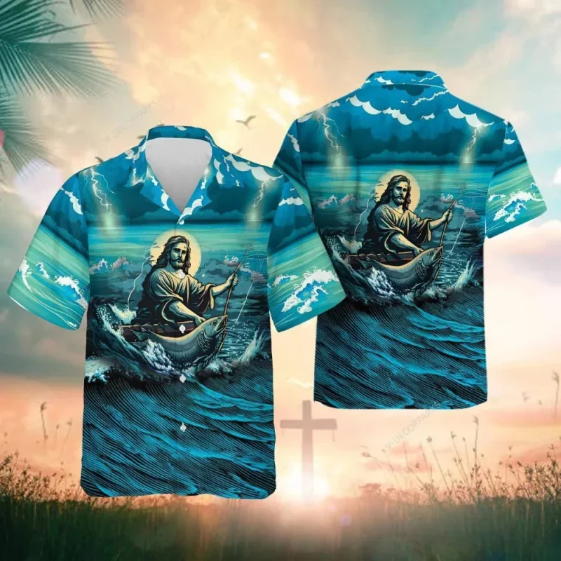 Jesus Take My Hand Jesus Is My Savior Hawaiian Shirts Mens Womens Lion Cross Beach Shirts Summer Cool Floral Shirt Tops Clothes