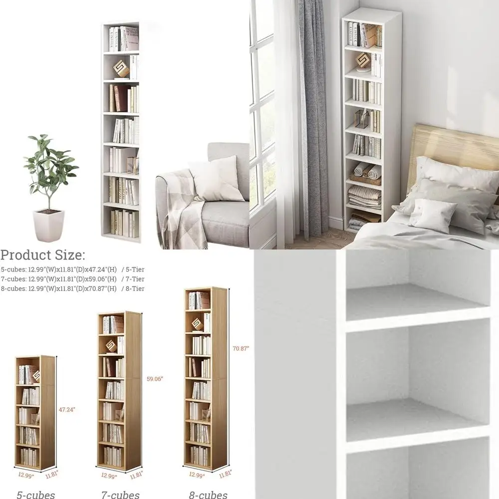 

59 White Corner Bookshelf - 7-Tier Open Cube Storage Unit, Tall Gap-Free Stand Alone Bookcase