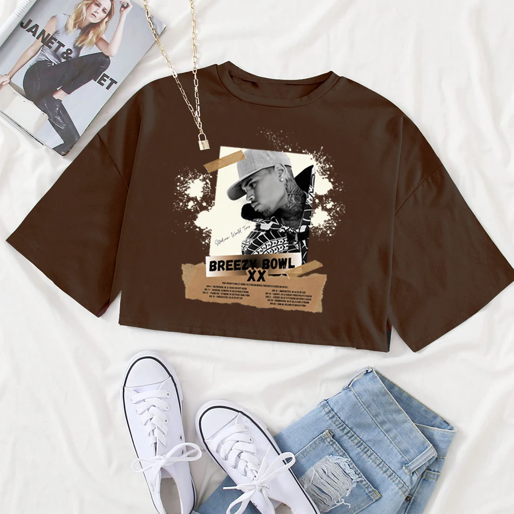 كريس براون تور 2025 قطع علوية قصيرة Breezy Bowl XX Merch Fans هدية للنساء والفتيات قطع علوية قصيرة