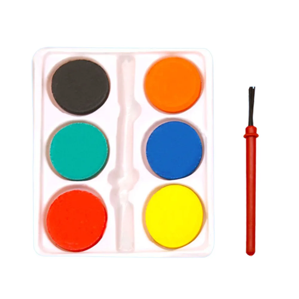Portable with Painting Brush Watercolor Paint Set 6 Colors Washable Oil Painting Kit Solid Watercolor Pigment Prizes