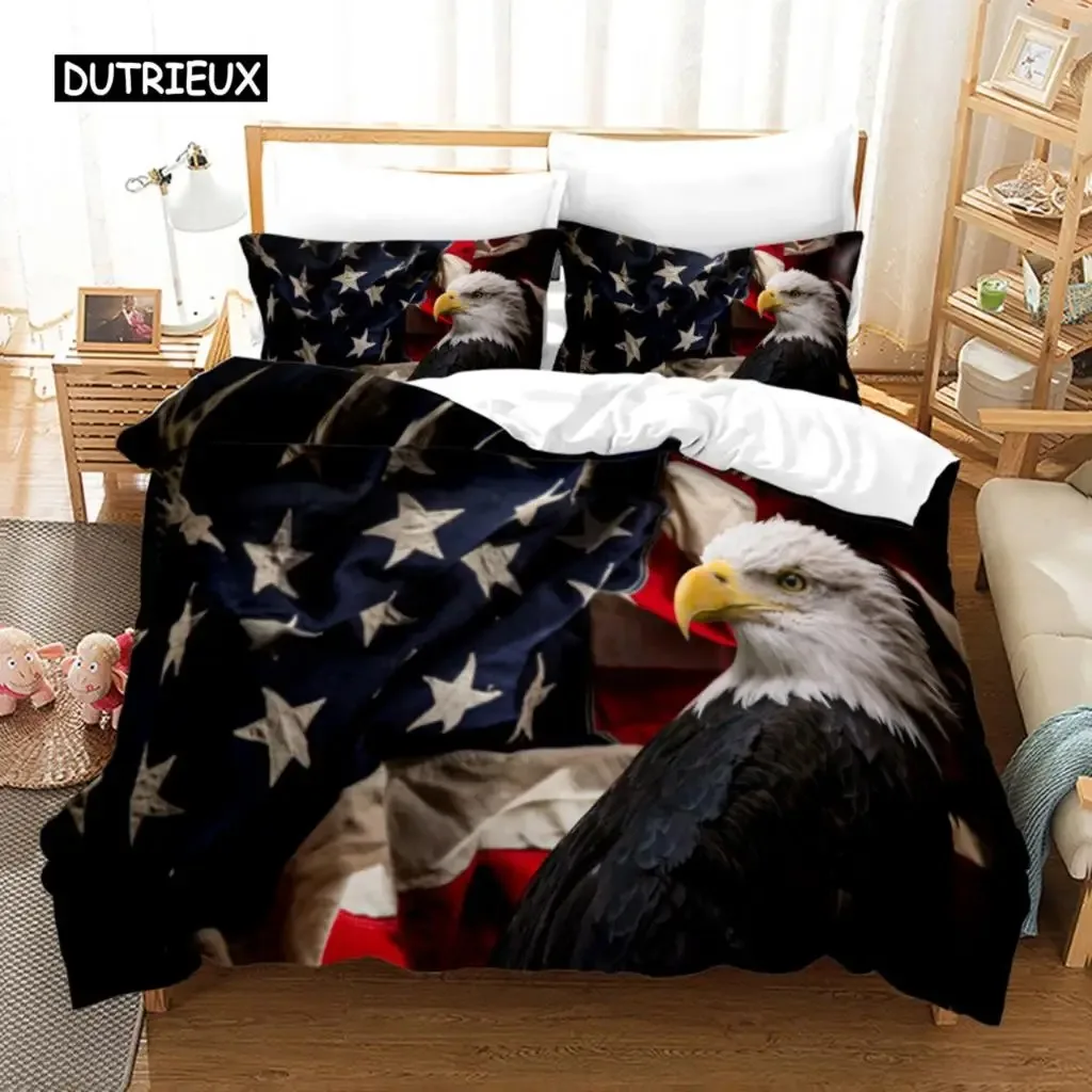 American Flag Duvet Cover Set Microfiber Red White Stripe Decor Bedding Set Independence Day Freedom Theme Quilt Cover for Teens