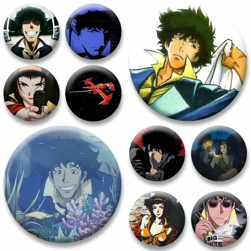Cartoon Character Spike Spiegel Faye Valentine Edward Badge Anime Peripheral Lapel Pin Handmade Round Brooch Cosplay Accessories