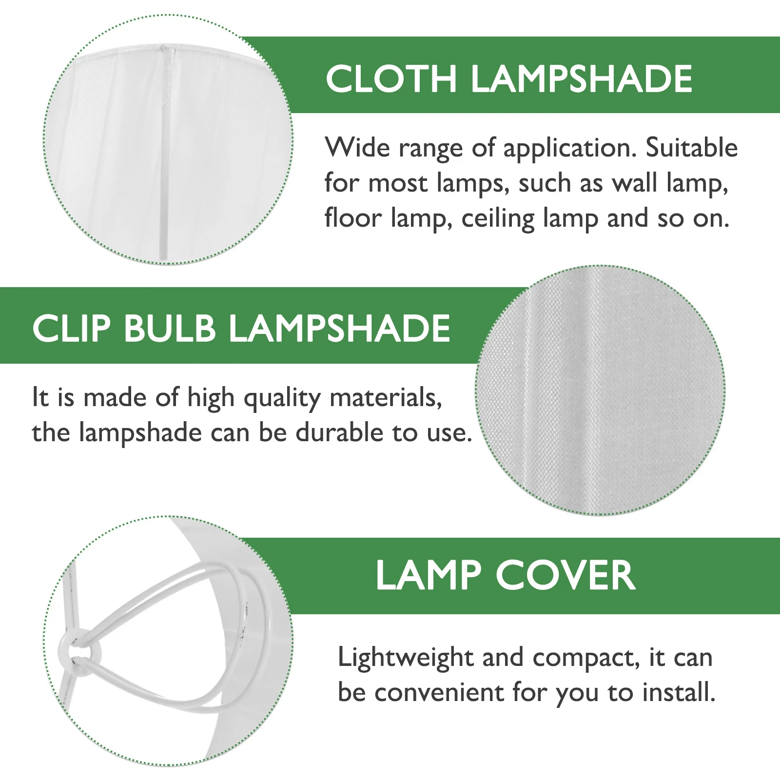 

1Pcs Cloth Lampshade Durable Clip Bulb Style for Bedroom Living Room Wall Floor Ceiling Decorative Light Accessory