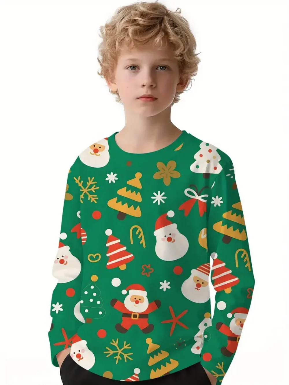 Children Merry Christmas Long Sleeve Clothes 3D Print Funny Santa Claus Cartoon Pattern T-Shirts Boys Harajuku Tee Fashion Tops