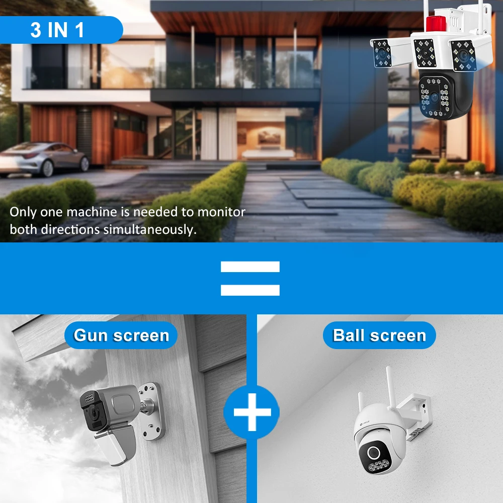 12MP 6K WiFi Security Camera Triple Lens Frame 10X Zoom Outdoor PTZ Camera Auto Tracking Waterproof Camera