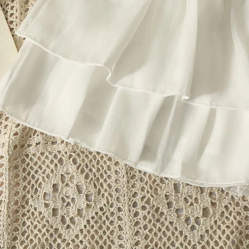 女性のための伸縮性のあるウエストミニスカート,カワイイバケーション,無地のフリル,シックなデザイン,甘いボールガウン,韓国のファッション,夏,y2k