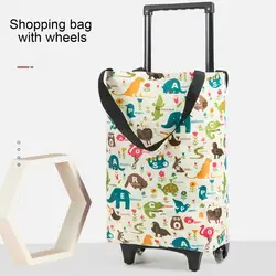 Compact Rolling Cart Collapsible Rolling Shopping Cart with Wheels Portable Grocery Trolley Bag for Stair Climbing Telescoping