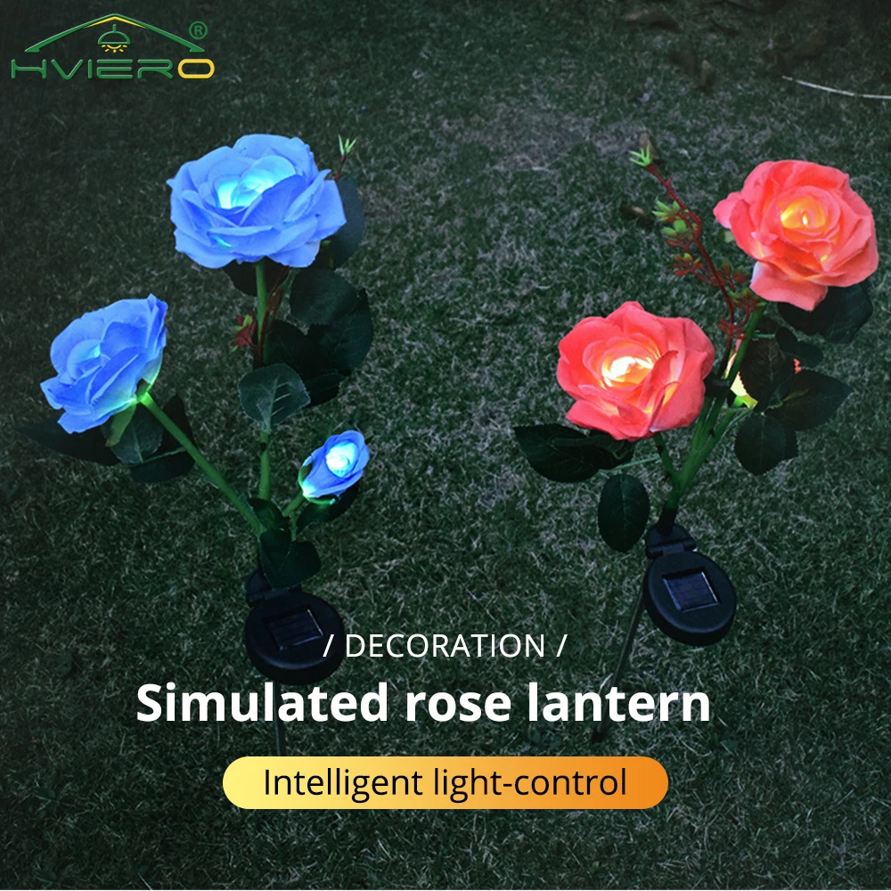 3Head LED Solar Light Simulation Rose Flower Outdoor Garden Lawn Night Lamp Waterproof Landscape Home Fairy Christmas Decoration