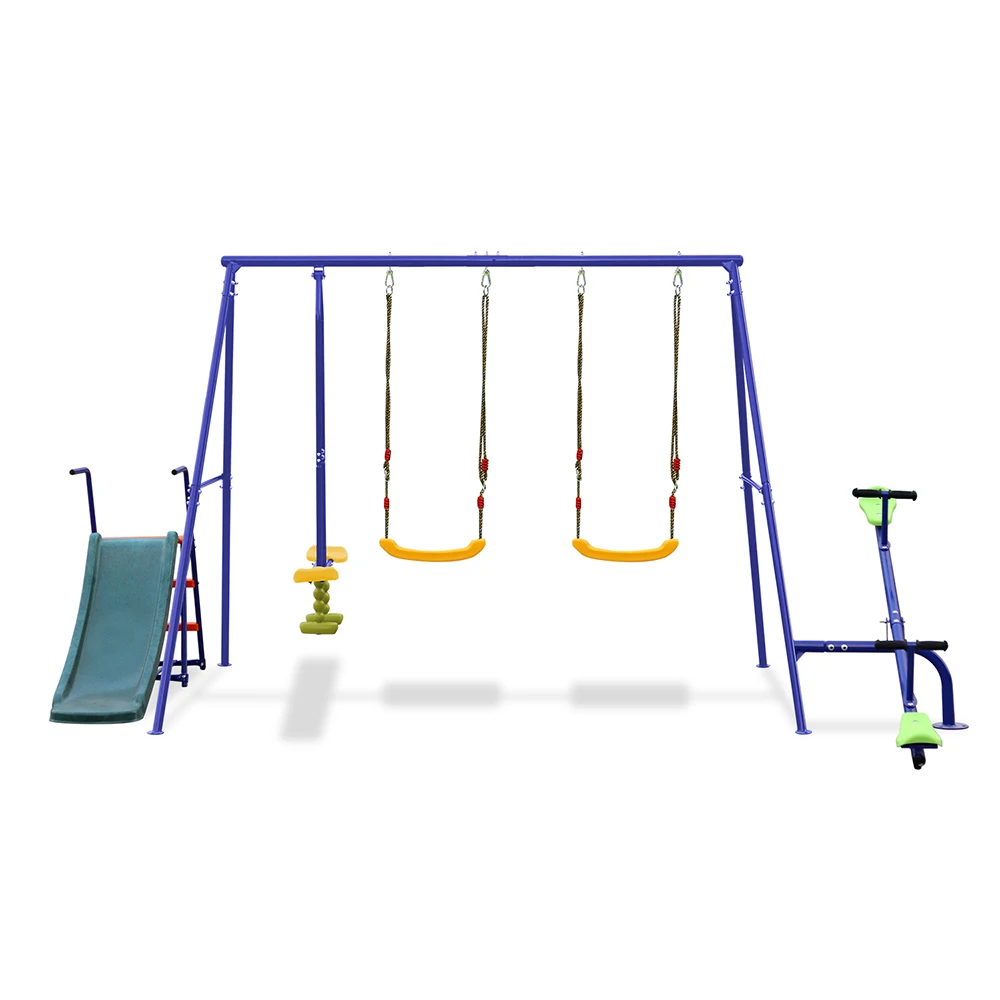 5 In 1 Swing Set Swingset Outdoor 700LBS Metal Swing with Stand with Slide and Glider 2 Blet Swings