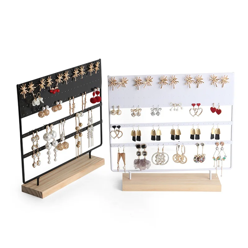 Metal Earring Organizer Removable Wooden Base Jewelry Display Rack Long Eardrops Storage Fram 3 Layers