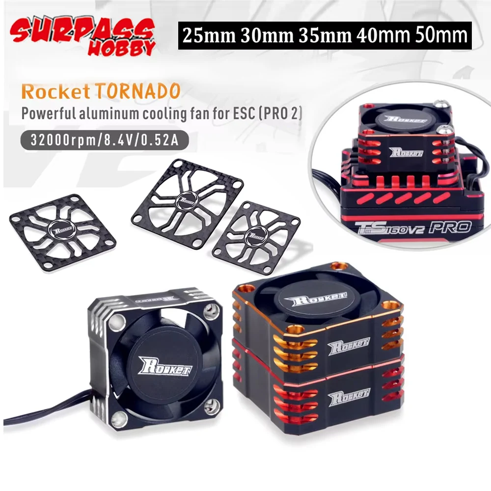 2 SZT. WENTYLATOR CHŁODZĄCY SURPASS Rocket 25mm 30mm 35mm 40mm 50mm Metalowy Wentylator Silnika Odprowadzający Ciepło Osłona Wentylatora do Silnika Samochodu RC 1/8 1/10