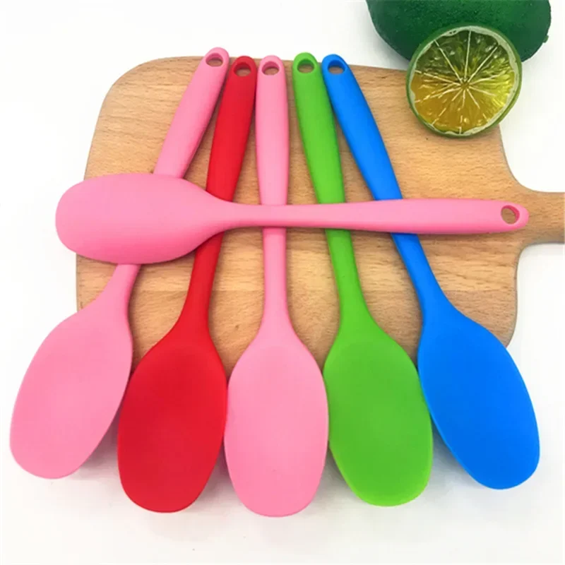 21cm Baking Food Grade High Temperature Resistant Silicone Spoon Kitchen Tools Red Pink Blue Green Optional Non-stick Pan Spoon