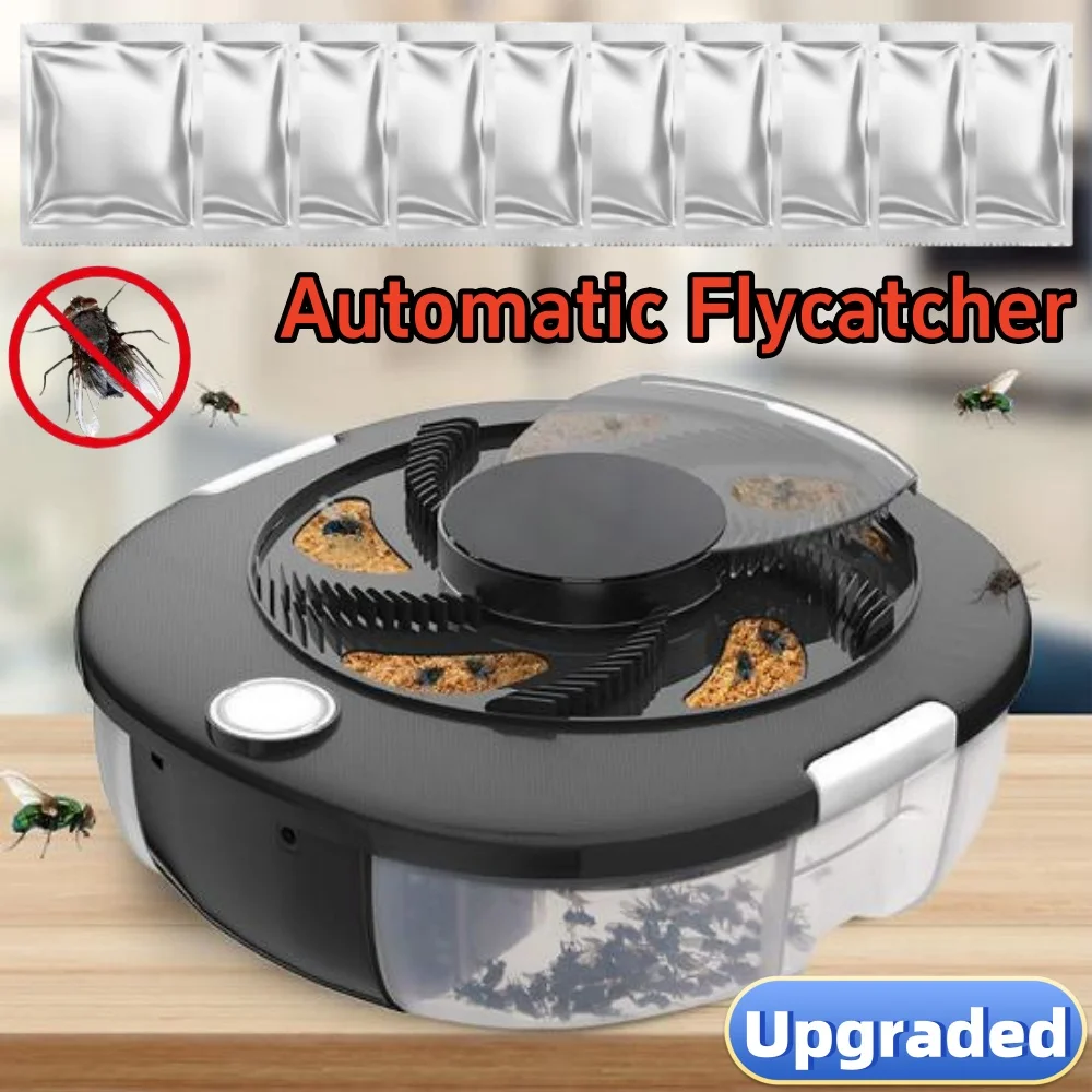 Upgraded Flycatcher USB Automatic Pest Catching Tool with Baits Flying Insect Trap Safety Electric Flytrap for Home Kitchen