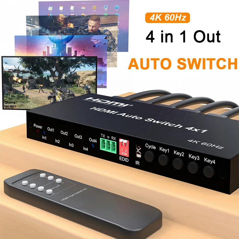 4k 60hz HD Auto Switch 4x1 HDTV Switcher Selector HDR 3D 4 in 1 Out Video Converter for DVD Media Player PS4 TV Box PC To TV