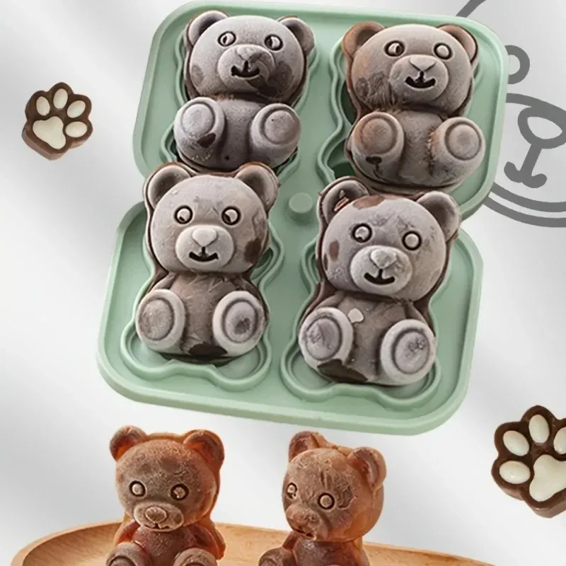 Reusable Cute Bear Silicone Ice Cube Making Molds Relieve the Heat Ice Cube Trays Mold to Make Homemade DIY Drink Ice Coffee