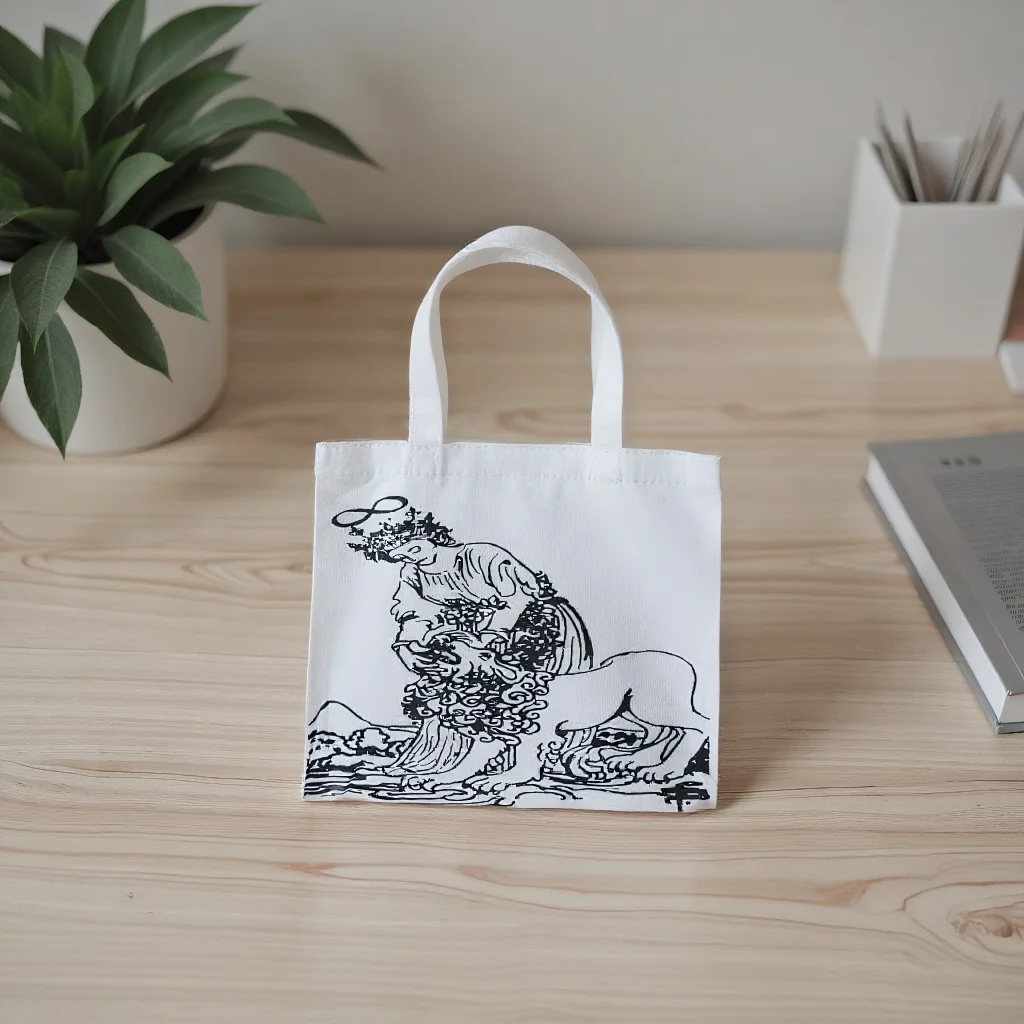 

Spiritual Tarot Themed Cotton Bag - Fool & Strength Dual Prints, Large Capacity Sturdy Tote 33*30cm