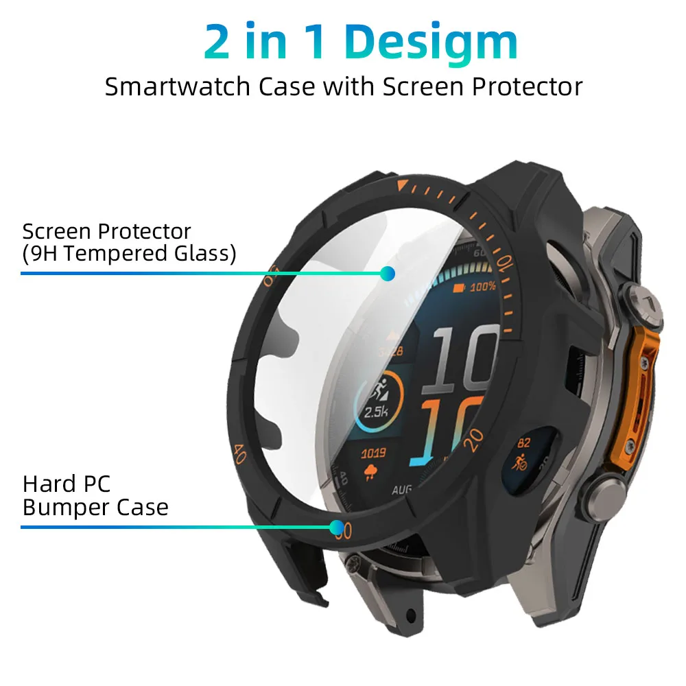 Glass+PC Case for Garmin Fenix 8 51mm 47mm 43mm AMOLED Solar Screen Protector Tempered Glass Bumper Protective Cover Accessories