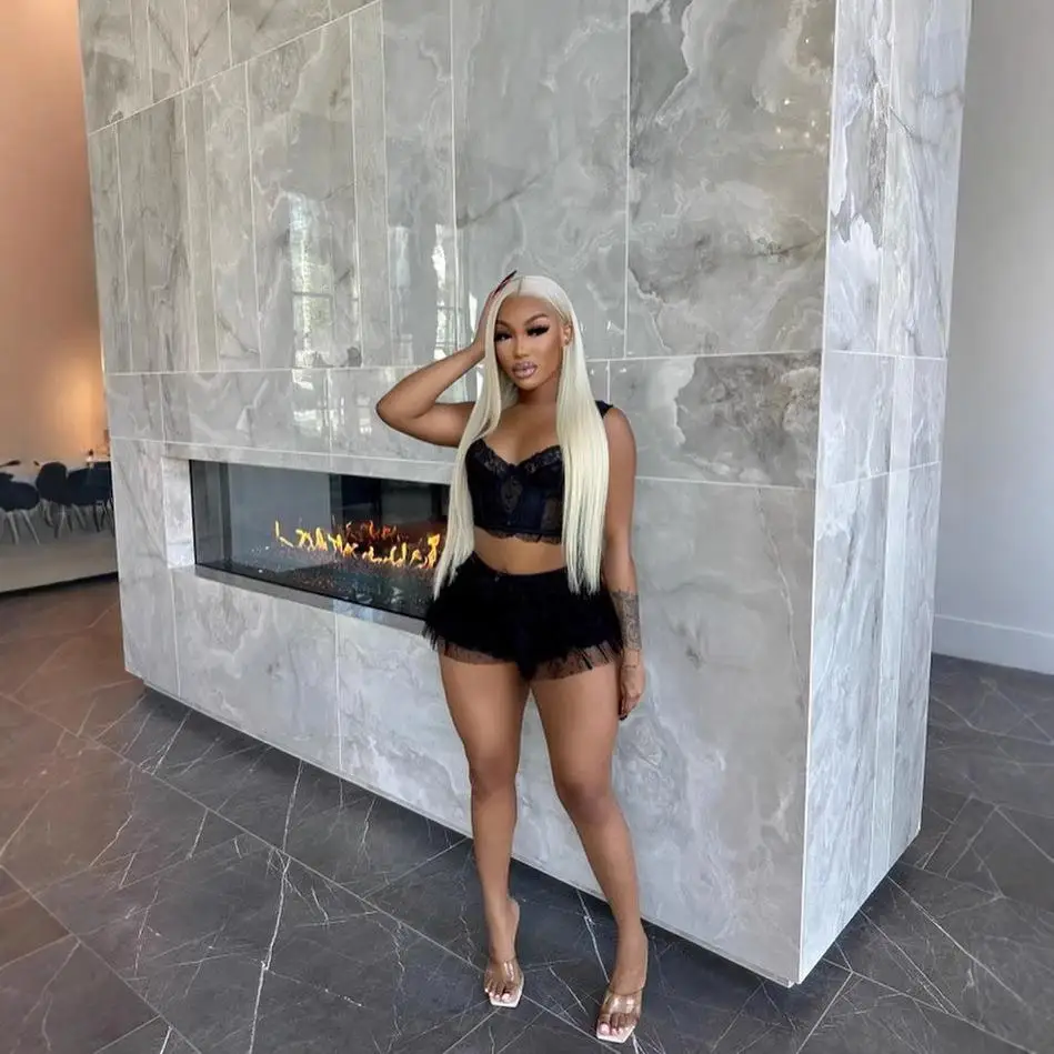 

Lace Hollow out Women's Clothing Two Sizes Faionable Spring Summer Set without Sves European Sle Pure Color Design