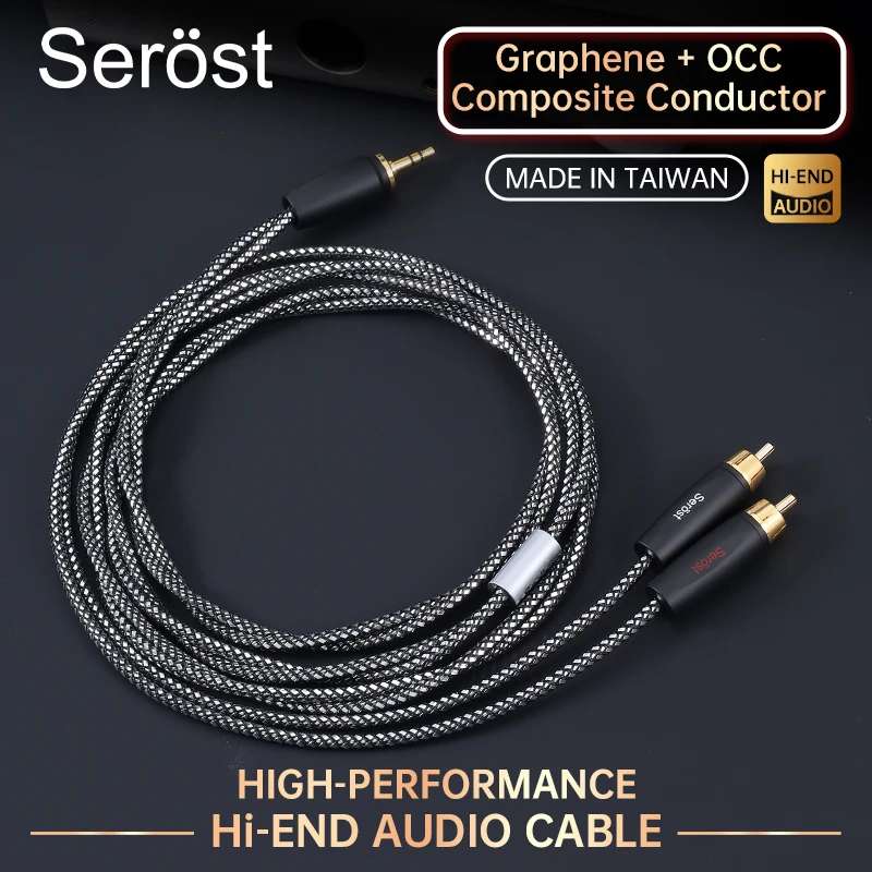 

Serost Graphene OCC Copper Composite Hi-END Audio Cable 3.5mm/4.4mm Stereo to Dual RCA Plug for Music Player Amplifier Speaker