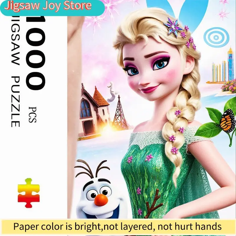 

Frozen Themed Puzzle | Includes Elsa with Braided Hair, Olaf with Broken Arm, and Various Colorful Elements like Sky, Houses,