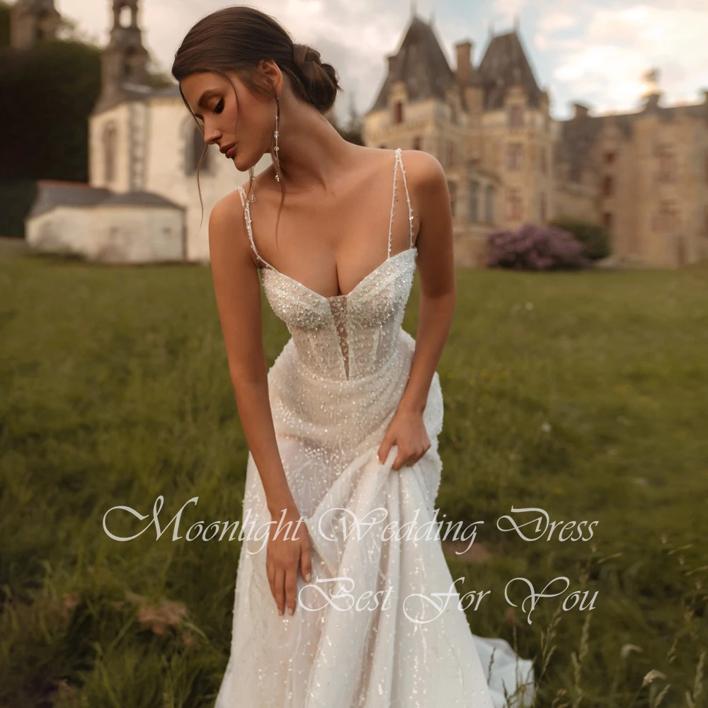 Elegant Sweetheart Lace A-Line Wedding Dresses Women 2026 Spaghetti Straps Open Back Sweep Train Vestidos De Novia Customized