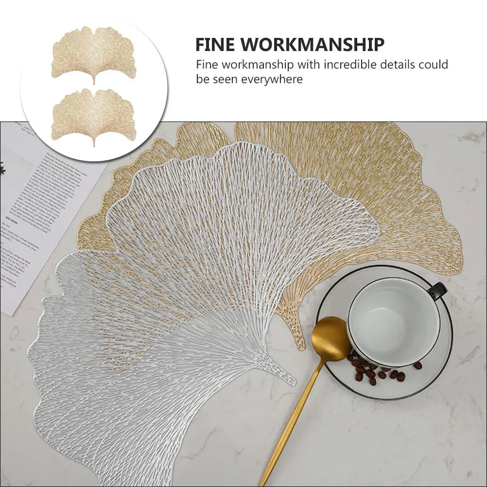 

2Pcs Ginkgo Leaf Table Mat European Style Heat Insulated Coaster Cup Cushion for Home Restaurant Wedding Decoration
