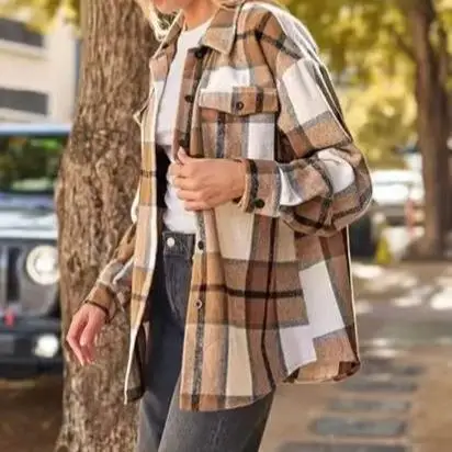 

Women's Plaid Jacket Long Sleeve Shirt Casual Style Elastic Fabric Non-shrinking Striped Patterned Splice Design Autumn Colle...