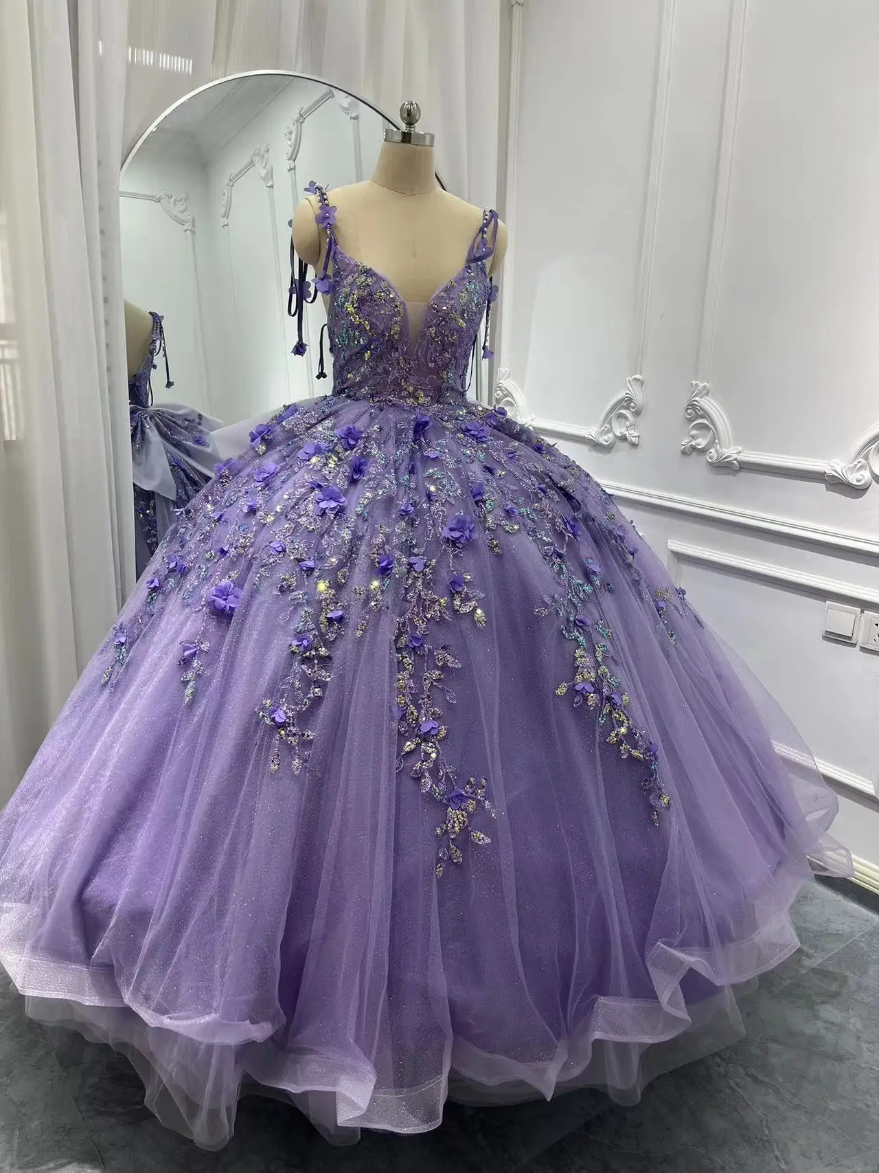 Customized 100% Real Picture Purple Sweet 16 Girl Prom Occasion Dress Flower Puffy Vestido De 15 Quinceanera Party Formal Dress