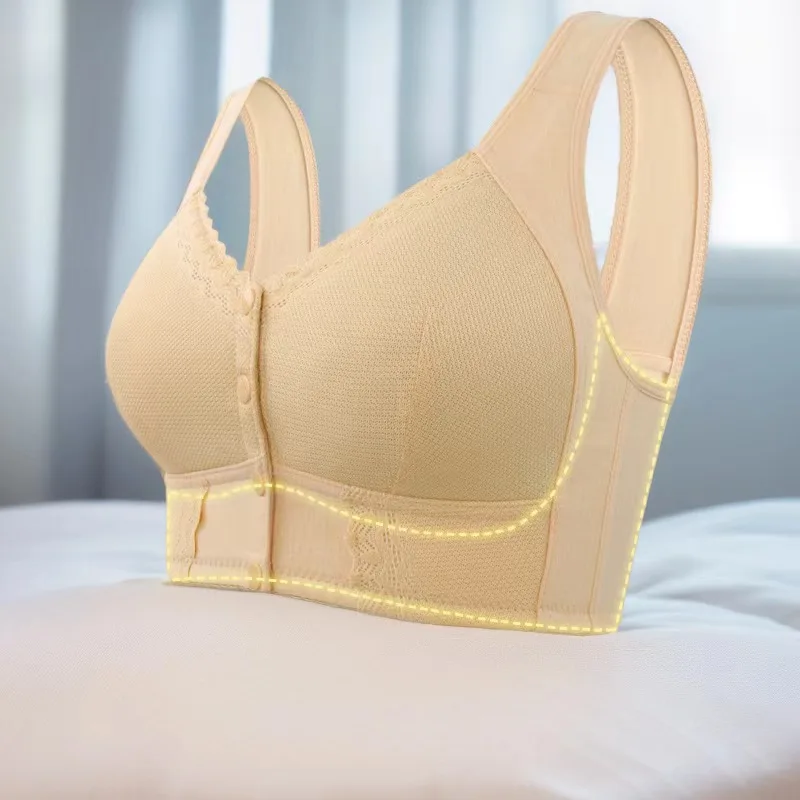 New Soft Cotton Thin Cup Front Buckle plus Size Underwear Women's Lace Wireless Vest-Style Super plus Size Bra bra front open