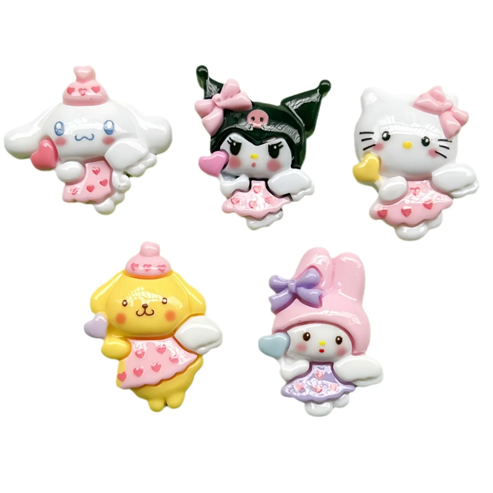 دبوس شعر كابوشون مسطح من راتنج الكرتون ، مواد مجوهرات ، إكسسوارات كرتون ، ملاك لامع ، قلب ، سانريو ، Serieshello ، كيتي ، 5